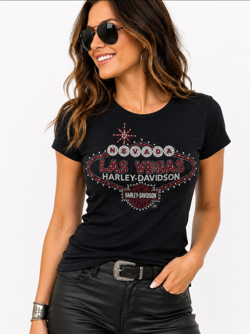 Harley-Davidson Las Vegas Nevada Rhinestone Double-Sided Graphic Tee Black S